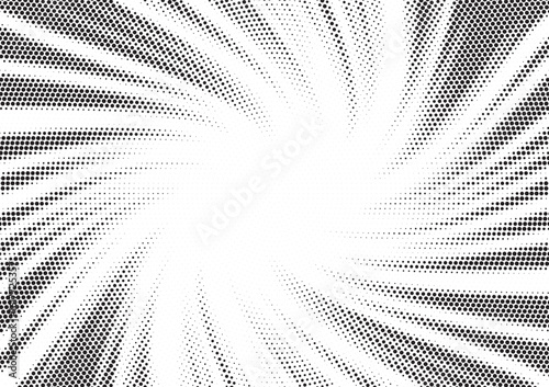 Halftone gradient sun rays pattern. abstract halftone vector dots background. monochrome dots pattern. pop art, comic small dots. star rays halftone poster. shine, explosion. sunrise rays background.