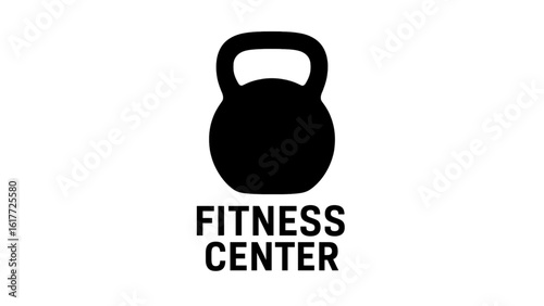 A kettlebell icon with the text fitness center, isolated on white background