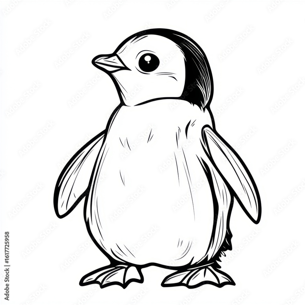 Obraz premium Cute line art illustration of a penguin chick.