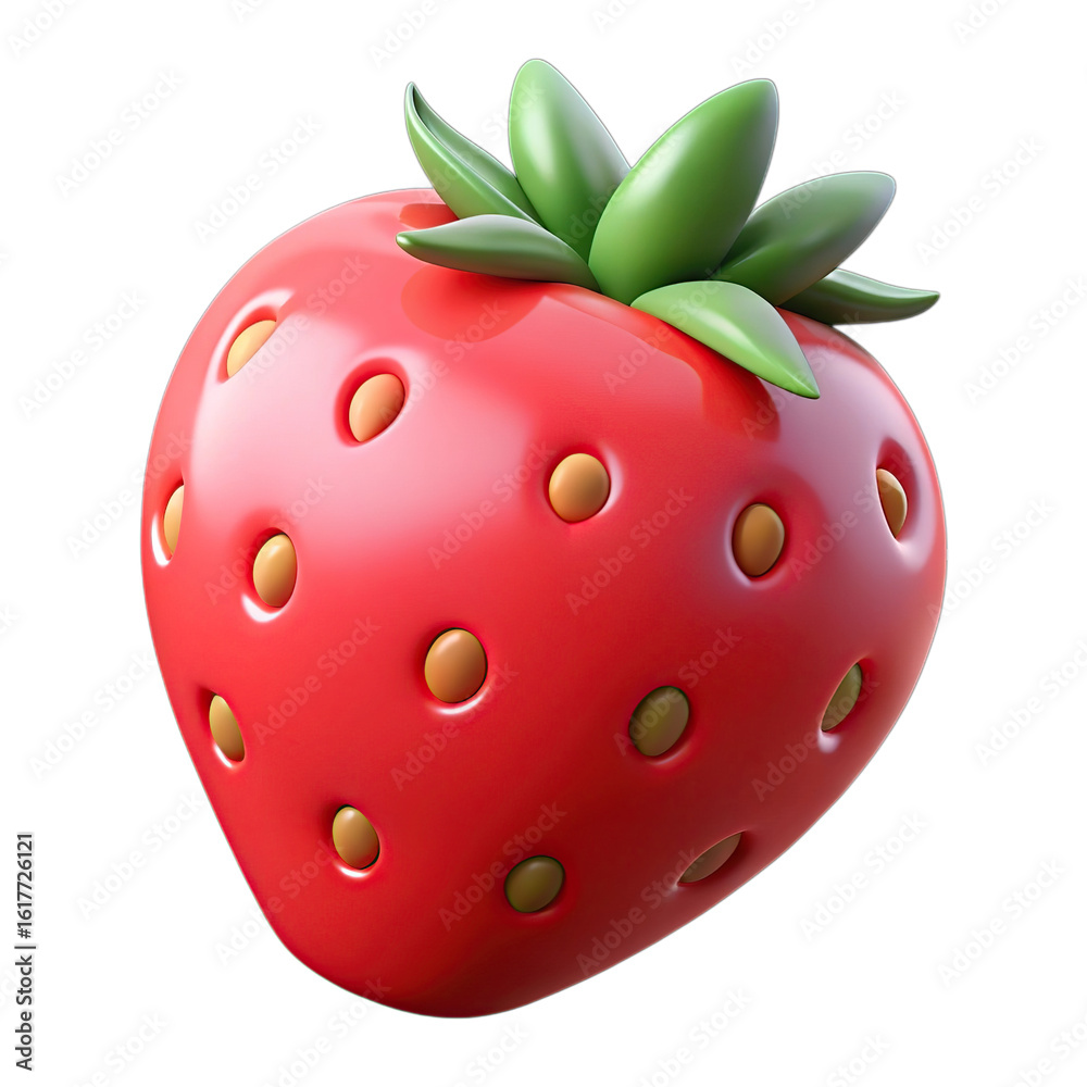 Fototapeta premium Bright red strawberry with green leaves isolated on transparent background