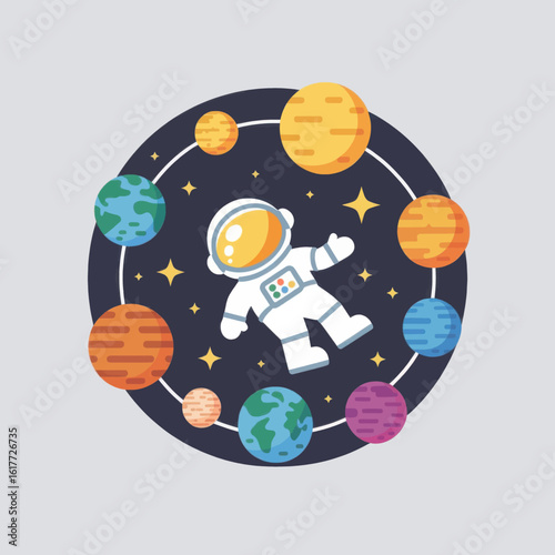 Astronaut Floating Amidst Colorful Planets in Space