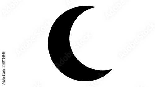 A black silhouette of a crescent moon isolated on a white background