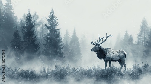 wildlife scene with an elk in a serene forest 