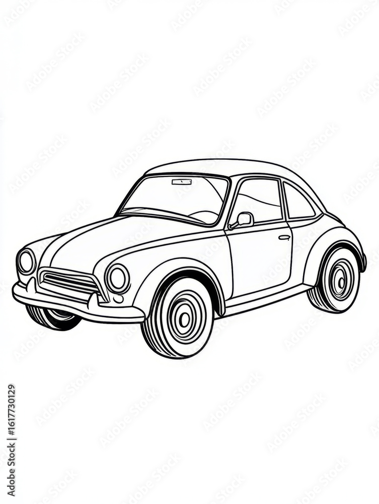 Fototapeta premium Vintage car outline drawing in black and white illustration.