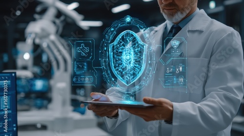 Cybersecurity innovations in a high-tech lab technology sector digital interface modern environment close-up view data protection concept