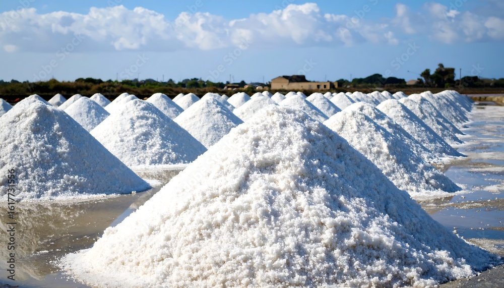 Obraz premium Salt piles under a blue sky