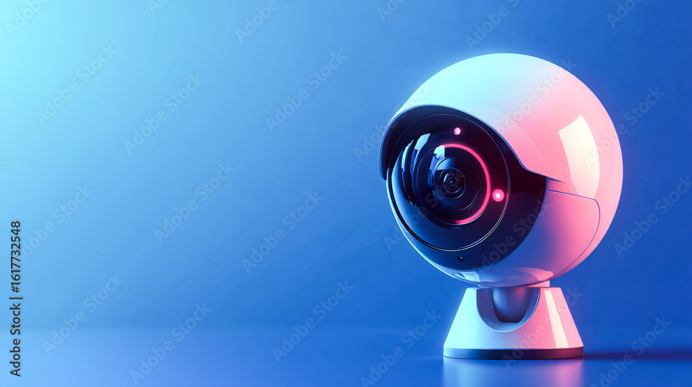 Fototapeta premium Modern security camera dome type cctv digital security camera on a blue background