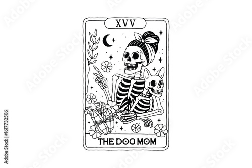 The Dog Mom Skeleton Tarot Card Illustration Halloween SVG Design