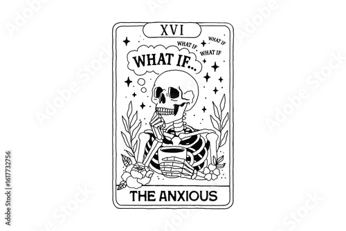 The Anxious Skeleton Tarot Card Illustration Halloween SVG Design