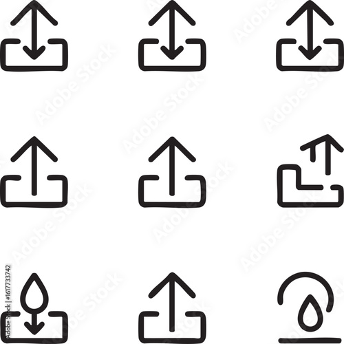 Upload and download vector icon set hand drawn style data transfer,arrow,cloud,server,sync,import,export,submit icon set