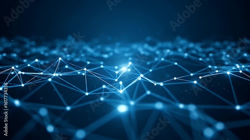 Abstract network of glowing blue nodes and lines on a dark background