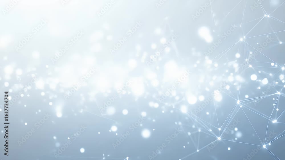 Abstract network of glowing white nodes connected by thin lines against a soft gradient background