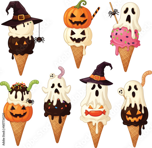 Cute Monsters and Spooky Ice Cream Cones for Halloween