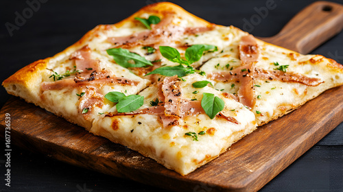 pizza on wooden table