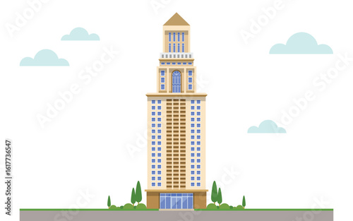 Flat Vector Illustration of Modern High-Rise Office Building – Clean Editable Modern Building Design