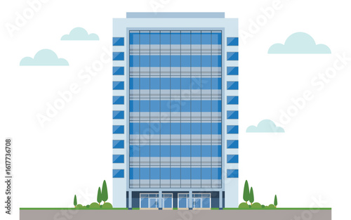 Flat Vector Illustration of Modern High-Rise Office Building – Clean Editable Modern Building Design