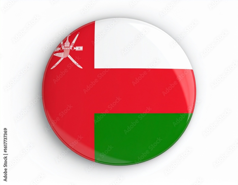 Fototapeta premium Oman Flag Button on White Background