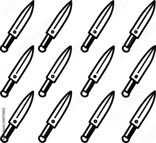 Bold Blackline Knife Pattern:  Graphic Seamless Repeat Texture,  Intense Monochrome Style.