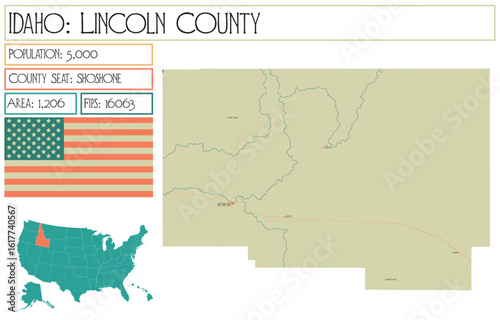 Large and detailed map of Lincoln County in Idaho USA.