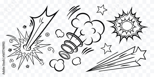 Comic Style Explosion and Star Burst Elements Illustration Design Suitable for Comic Books and Graphic Novels