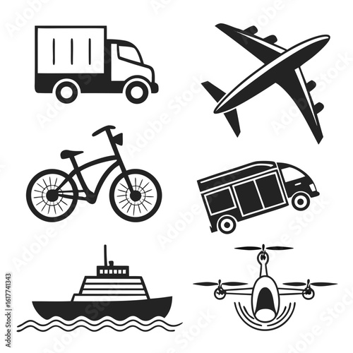 Diverse Transportation Methods Icons Collection.