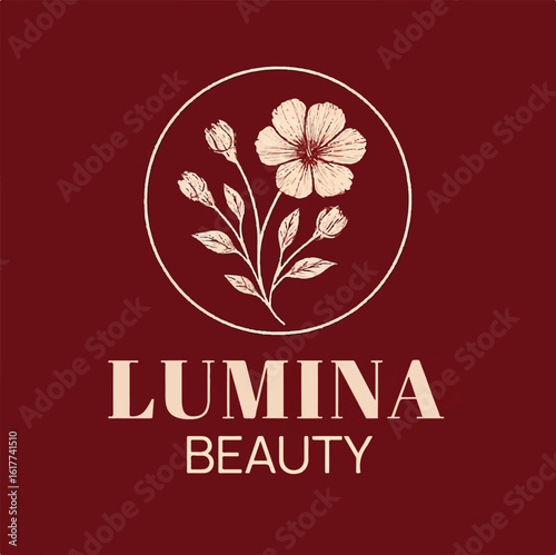 Lumina Beauty Floral Logo on Red Background