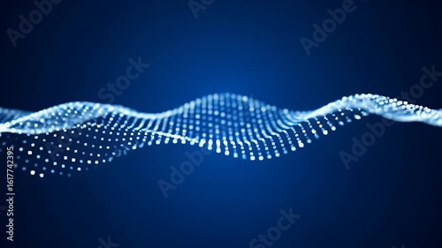 Glowing blue particles form a wavy digital line