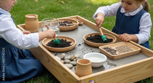 kids playing sensory in the garden