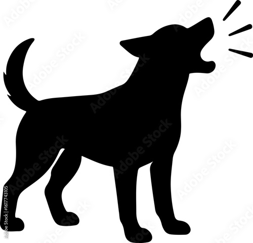 Energetic black dog silhouette barking with sound waves emanating perfect for communication and pet themes