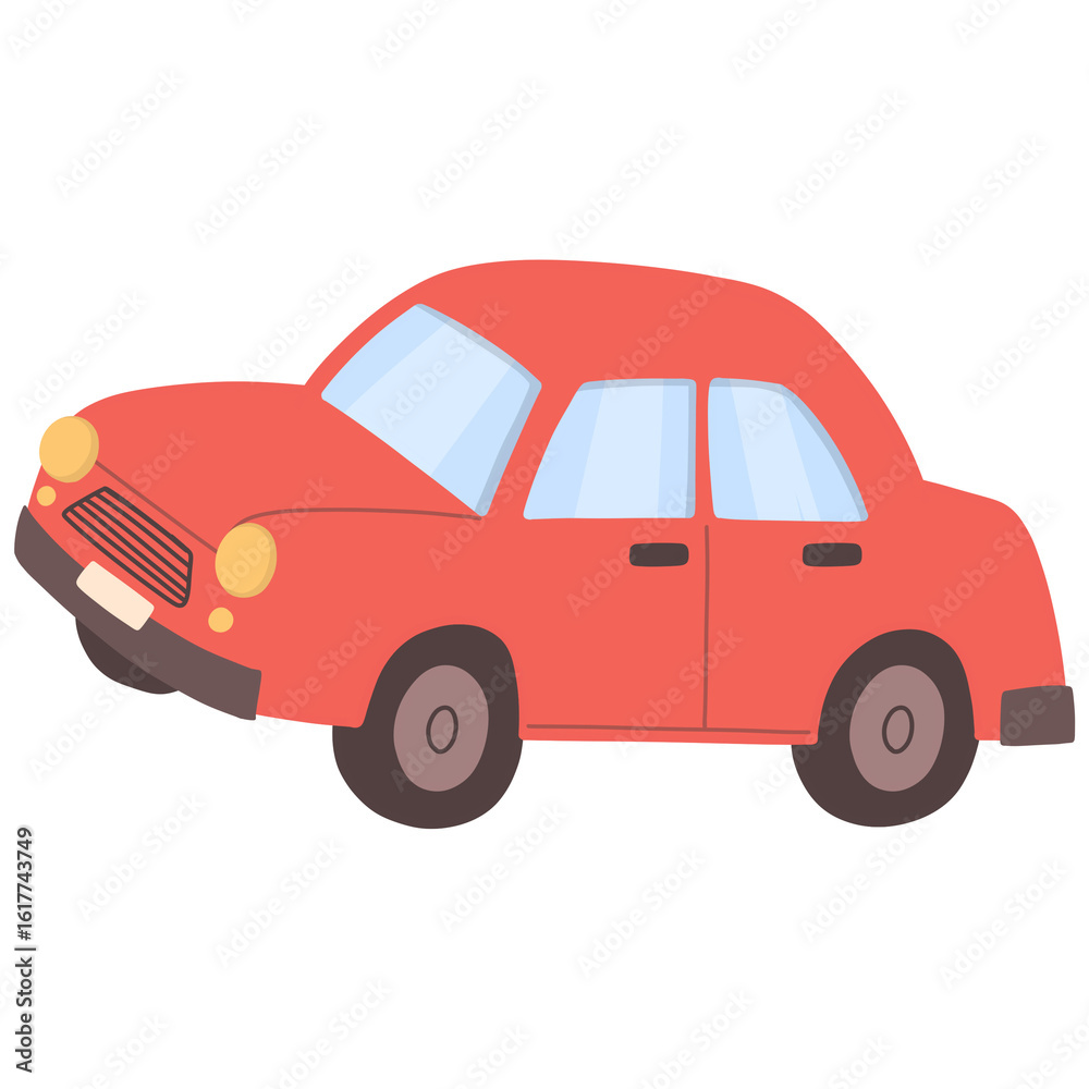 Fototapeta premium Hand drawn red car cartoon illustration 