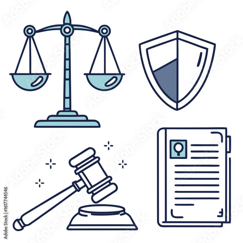 Legal Icons Justice Security and Law.
