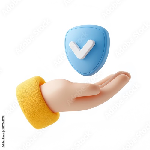 보안 승인을 나타내는 3D 체크 마크 방패 아이콘
