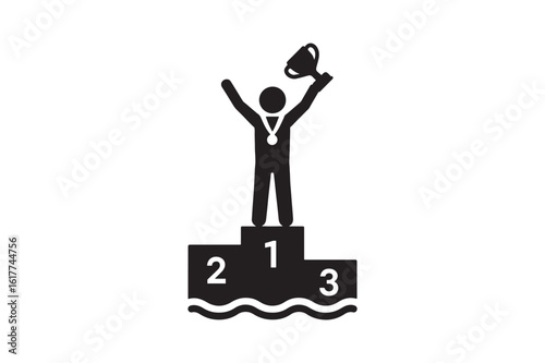 Athlete podium award icon silhouette vector art illustration on white background