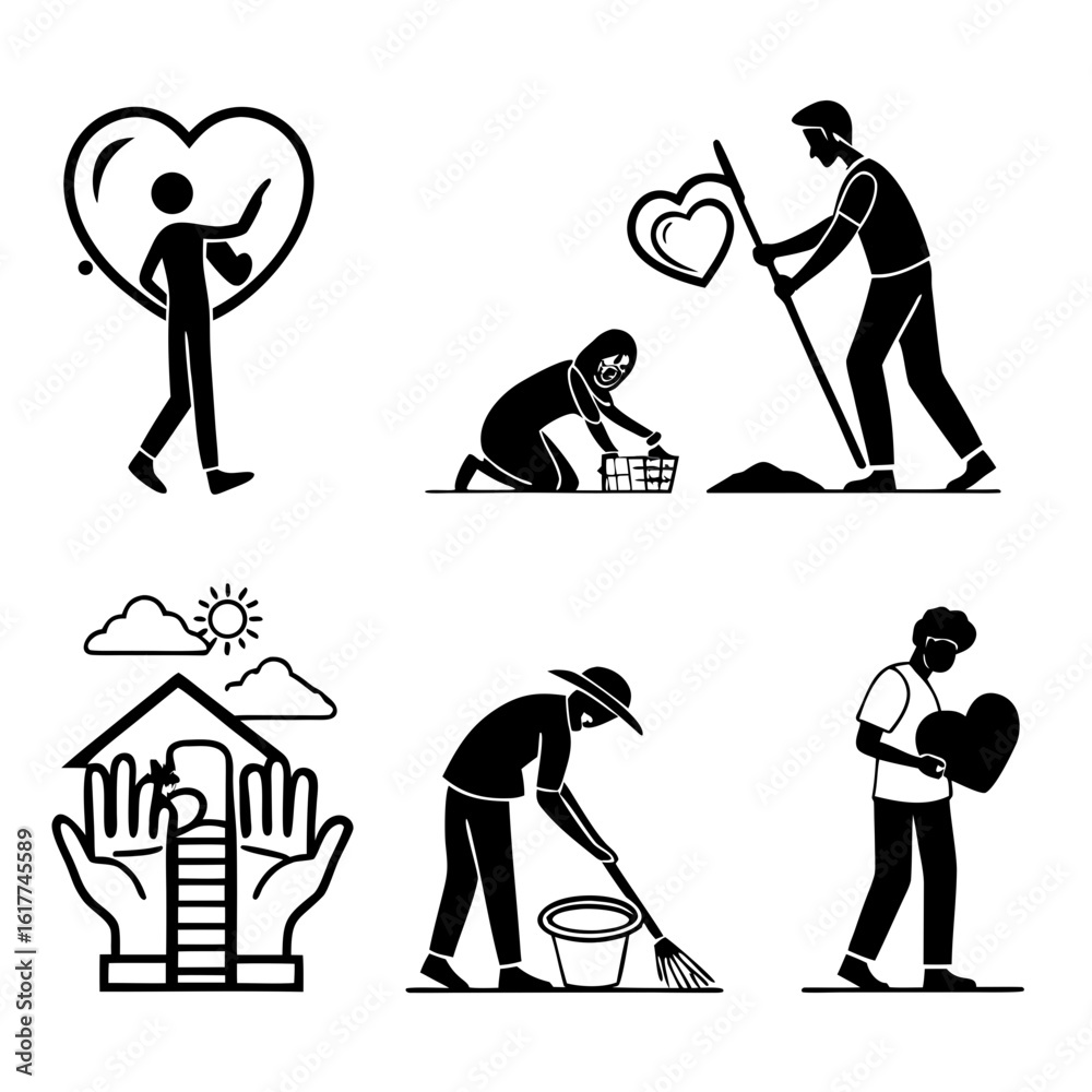 Obraz premium People Helping Hands and Hearts Symbolizing Care and Community.