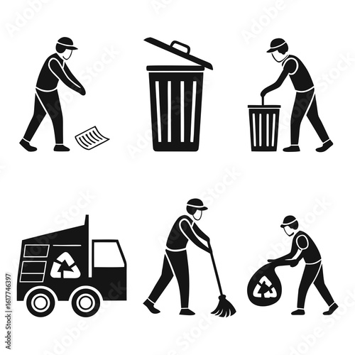 Sanitation Workers and Waste Management Icons.