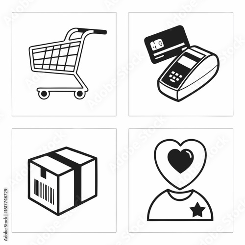 Shopping Cart Payment Terminal Package and Customer Iconography.