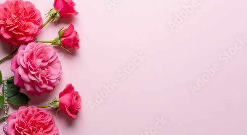 Wallpaper Mural Beautiful pink roses arranged on a soft pink background with copy space Torontodigital.ca