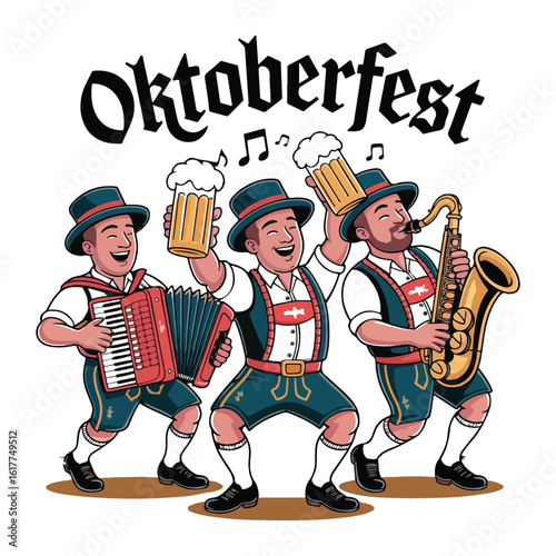 Oktoberfest Band Cartoon German Musicians, Beer, and Festival Fun