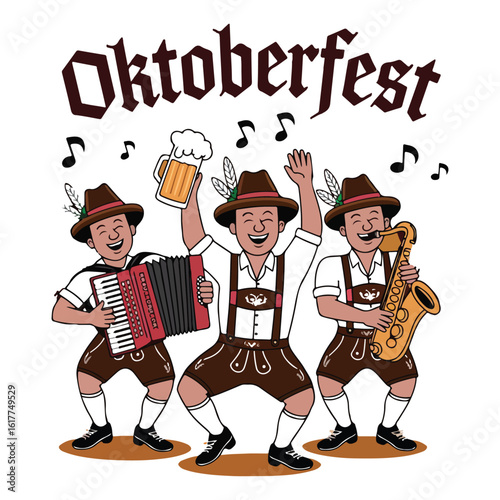 Oktoberfest Band Cartoon German Musicians, Beer, and Festival Fun