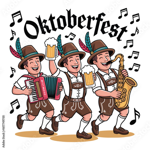 Oktoberfest Band Cartoon German Musicians, Beer, and Festival Fun