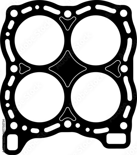 Vector art of black illustration of an engine cylinder head gasket isolated on white background
