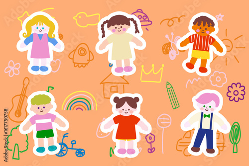 世界の子供達のかわいい手書きイラストセット