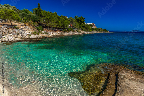 Fototapeta Naklejka Na Ścianę i Meble -  The most beautiful beaches on Ciovo, relaxation and diving on Tatinje beach in Croatia,