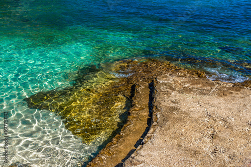Fototapeta Naklejka Na Ścianę i Meble -  The most beautiful beaches on Ciovo, relaxation and diving on Tatinje beach in Croatia,