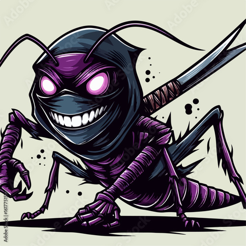 ninja grasshopper cartoon vector 