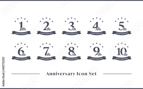 創立記念日や誕生日に使えるアニバーサリーアイコン素材セット (ベクター)