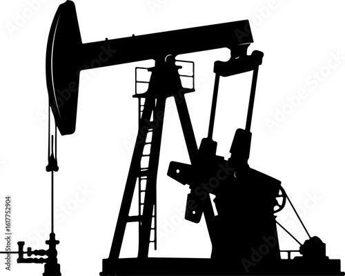 Vector art of silhouette of an oil pump jack isolated on white background