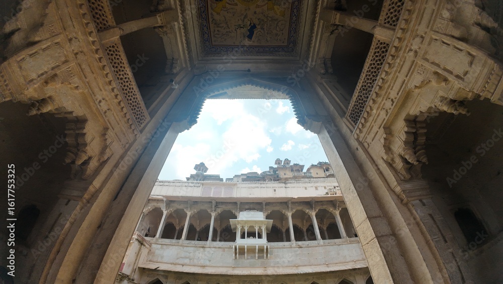 Fototapeta premium Massive Historic Gateway with Stone Carvings at Taragarh Fort, Bundi, Rajasthan