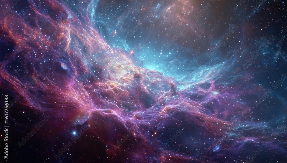 Fototapeta premium Cosmic Nebula Colorful clouds in space, stars background, science fiction backdrop