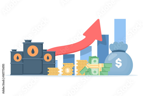 High oil prices. Gasoline costs. Oil price growth. Global gas stock market. Upward price trend. Graph showing the increase in the economic crisis.
